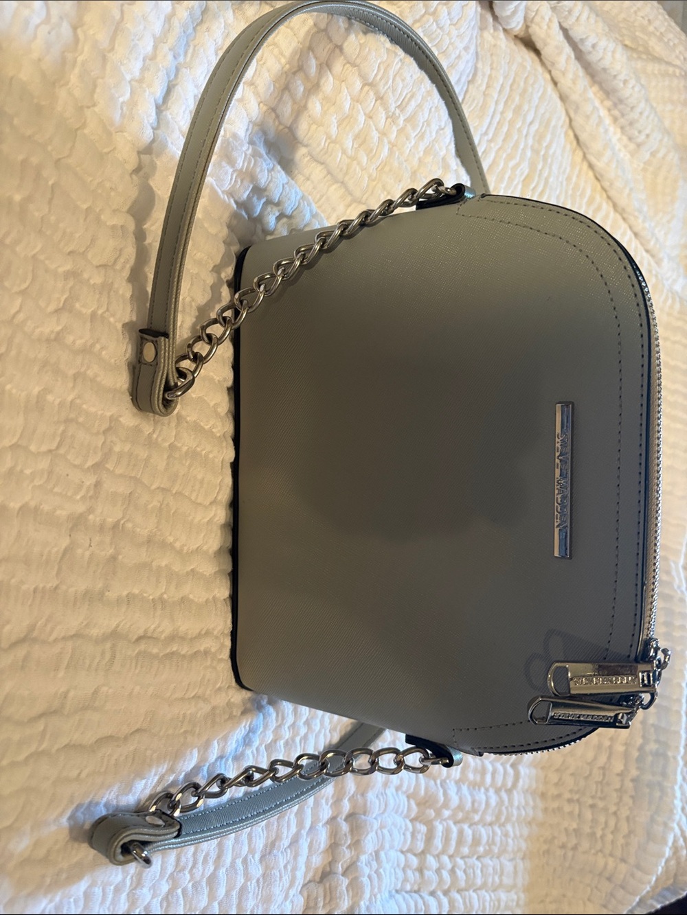 Steve Madden Gray Saffiano Crossbody Bag with Chain Strap